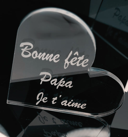 Spécial fête des pères - Cœur en plexiglas gravé