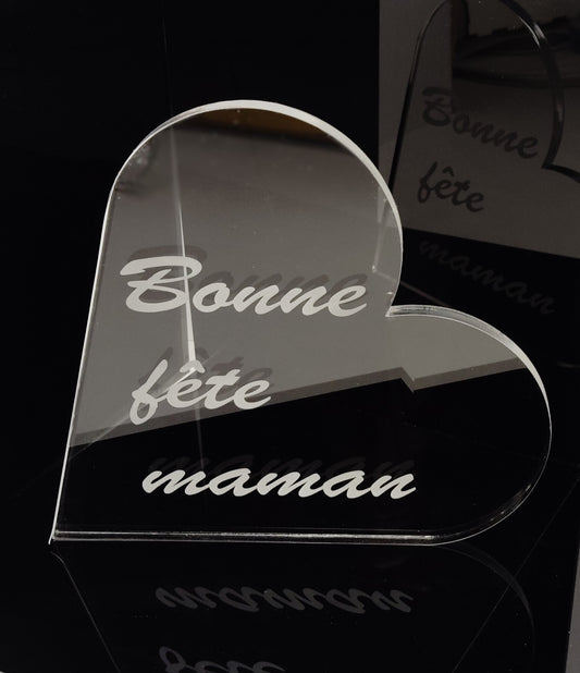 Spécial Fête des Mères - Cœur en plexiglas gravé